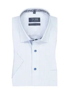 Nadměrná velikost: Tom Rusborg, Bavlněná košile s krátkým rukávem, s proužky, Comfort Fit Světle Modrá