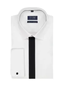 Nadměrná velikost: Tom Rusborg, Košile comfort fit s dvojitou manžetou a kontrastními proužky Bílá