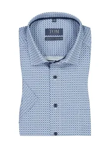 Nadměrná velikost: Tom Rusborg, Košile s krátkým rukávem a kosočtvercovým vzorem, nežehlivá úprava Světle Modrá
