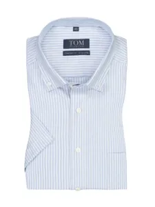 Nadměrná velikost: Tom Rusborg, Košile s krátkým rukávem a pruhovaným vzorem, nežehlivá úprava Světle Modrá