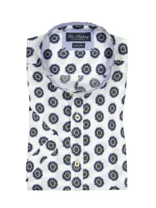 Nadměrná velikost: Tom Rusborg, Košile s krátkým rukávem ze lnu a s florálním vzorem Bílá