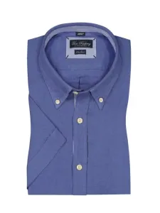 Nadměrná velikost: Tom Rusborg, Lněná košile s krátkým rukávem a propínacím límečkem (button-down) Modrá #4795600