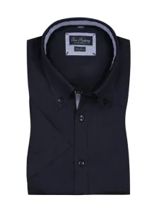 Nadměrná velikost: Tom Rusborg, Lněná košile s krátkým rukávem a propínacím límečkem (button-down) Námořnická Modrá #4795607