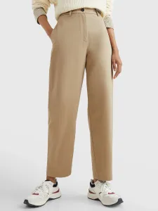 bavlněné kalhoty Tommy Hilfiger dámské, béžová barva, střih chinos, high waist #3577924