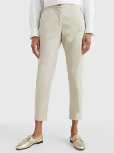 Bavlněné kalhoty Tommy Hilfiger béžová barva, jednoduché, high waist #4621212