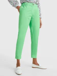 Bavlněné kalhoty Tommy Hilfiger zelená barva, jednoduché, high waist #3724936