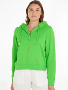 Mikina Tommy Hilfiger dámská, zelená barva, s kapucí, hladká #4331725