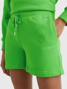 Kraťasy Tommy Hilfiger dámské, zelená barva, hladké, high waist
