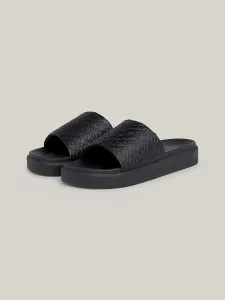 Pantofle Tommy Hilfiger TH PLATFORM POOL SLIDE dámské, černá barva, na platformě, FW0FW07855