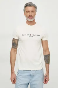 Bavlněné tričko Tommy Hilfiger béžová barva, s aplikací #6131379