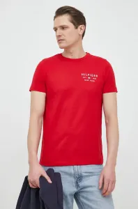 Bavlněné tričko Tommy Hilfiger červená barva, s potiskem #4938714