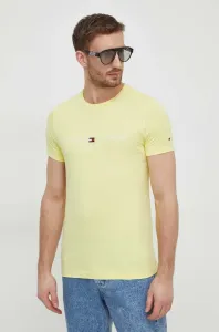Bavlněné tričko Tommy Hilfiger žlutá barva, s aplikací