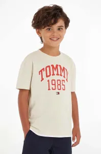 Dětské bavlněné tričko Tommy Hilfiger béžová barva, s potiskem #6178669