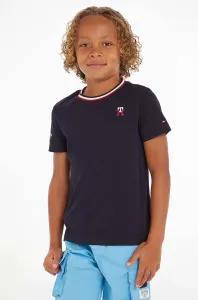 Dětské bavlněné tričko Tommy Hilfiger tmavomodrá barva, s aplikací #6076205