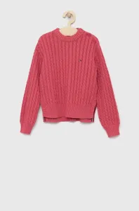 Dětský bavlněný svetr Tommy Hilfiger růžová barva, hřejivý