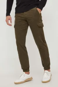Manšestrové kalhoty Tommy Hilfiger zelená barva, ve střihu cargo