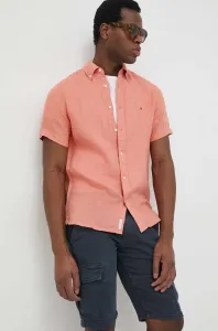 Plátěná košile Tommy Hilfiger oranžová barva, regular, s límečkem button-down
