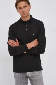Tričko s dlouhým rukávem Tommy Hilfiger pánské, černá barva, hladké