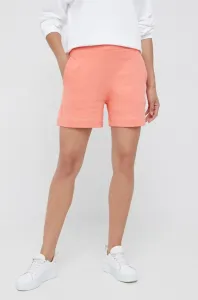 Bavlněné šortky Tommy Hilfiger dámské, oranžová barva, hladké, high waist