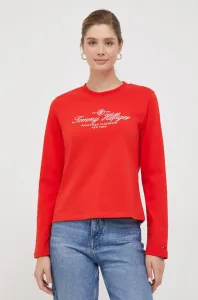 Bavlněné tričko s dlouhým rukávem Tommy Hilfiger červená barva