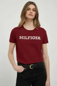 Bavlněné tričko Tommy Hilfiger vínová barva