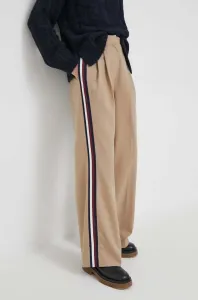 Kalhoty s příměsí vlny Tommy Hilfiger béžová barva, široké, high waist