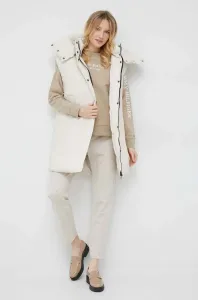 kalhoty s příměsí vlny Tommy Hilfiger dámské, béžová barva, přiléhavé, high waist