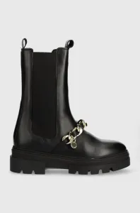 Kožené kotníkové boty Tommy Hilfiger FW0FW07046 MONOCHROMATIC CHELSEA BOOT CHAIN dámské, černá barva, na plochém podpatku