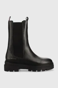 Kožené kotníkové boty Tommy Hilfiger Monochromatic Chelsea Boot dámské, černá barva, na plochém podpatku #3435633