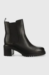 Kožené kotníkové boty Tommy Hilfiger Outdoor Chelsea Mid Heel Boot dámské, černá barva, na podpatku