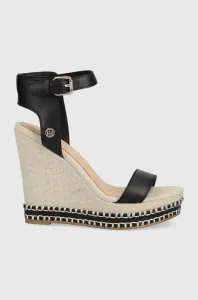 Kožené sandály Tommy Hilfiger dámské, černá barva, na klínku