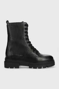 Kožené workery Tommy Hilfiger Monochromatic Lace Up Boot dámské, černá barva, na plochém podpatku #3814226