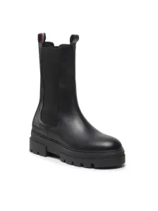Kožené kotníkové boty Tommy Hilfiger Monochromatic Chelsea Boot dámské, černá barva, na plochém podpatku #1421506