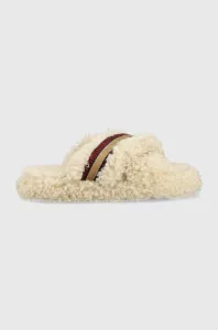Pantofle Tommy Hilfiger Sherpa Fur Home Slippers Straps béžová barva