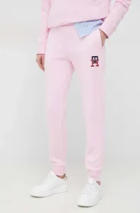 Tepláky Tommy Hilfiger dámské, růžová barva, s aplikací