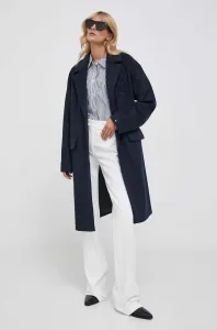 Vlněný kabát Tommy Hilfiger tmavomodrá barva, přechodný, oversize