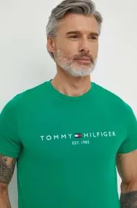 Bavlněné tričko Tommy Hilfiger zelená barva, s aplikací #6081295
