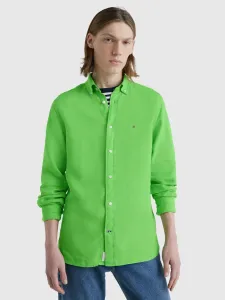Plátěná košile Tommy Hilfiger zelená barva, regular, s límečkem button-down