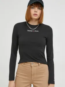 Bavlněné tričko s dlouhým rukávem Tommy Jeans černá barva