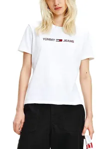 Tommy Jeans dámské bílé tričko  - L (YBR) #1410749