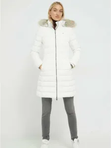 Péřová bunda Tommy Jeans dámská, bílá barva, zimní #1421067