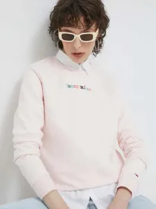 Mikina Tommy Jeans dámská, růžová barva, s aplikací