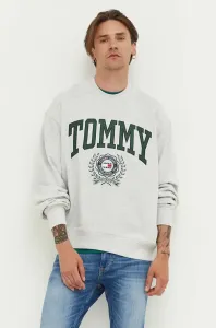 Bavlněná mikina Tommy Jeans pánská, šedá barva, s aplikací