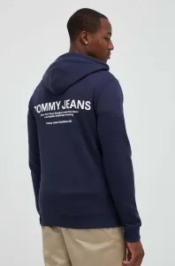 Bavlněná mikina Tommy Jeans pánská, tmavomodrá barva, s kapucí, s potiskem