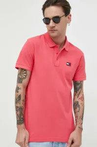 Bavlněné polo tričko Tommy Jeans růžová barva, s aplikací #4936062