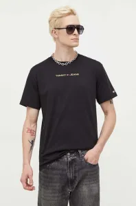 Bavlněné tričko Tommy Jeans černá barva, s aplikací #6179921