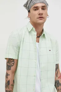 Košile Tommy Jeans zelená barva, regular, s klasickým límcem