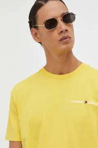 Bavlněné tričko Tommy Jeans žlutá barva, s aplikací