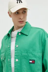 Džínová bunda Tommy Jeans pánská, zelená barva, přechodná