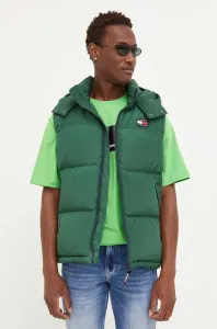 Péřová vesta Tommy Jeans zelená barva #5637943
